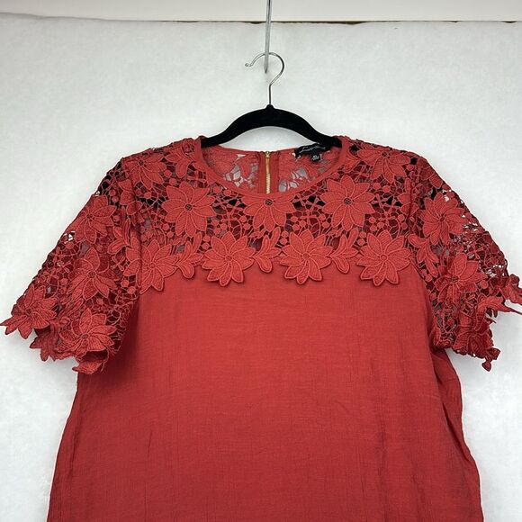 Boho Orange Crochet Lace Neck Top Sz XL - Picture 4 of 8